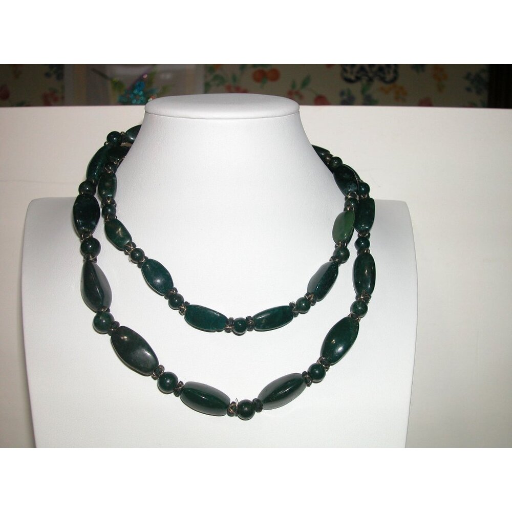 Vintage Double-Strand Bloodstone Beaded Necklace Green Gemstones Jewelry